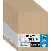 MagicWater Chipboard Sheet - 8.5x11 inch - 22 pt - 0.022" Thick - 50 Pack | For DIY Projects, Heavy Duty Kraft, Paperboard for Scrapbooking, Books, Picture Frame Backing, Art Projects &amp; Crafts