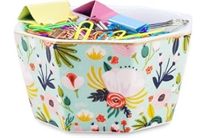 HOMSUN Paper Clip Holder Ceramic Paper Clip Holders Geometric Paperclips Holder Dispenser Cute Floral Paper Clip Organizer for Desk Binder Clip Bobby Pin Hair Clip Holder Gift for Office Mint Flowers