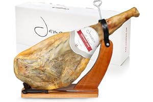 JAMONPRIVE Spanish Serrano Ham Bone in from Spain 14-17 lb with Holder & Knife - All Natural, No Nitrates - Perfect for Tapas, Charcuterie, Parties & Family Gatherings – Ideal for Food Lovers & Gourmet Enthusiasts - Jamon Serrano - Spanish Ham