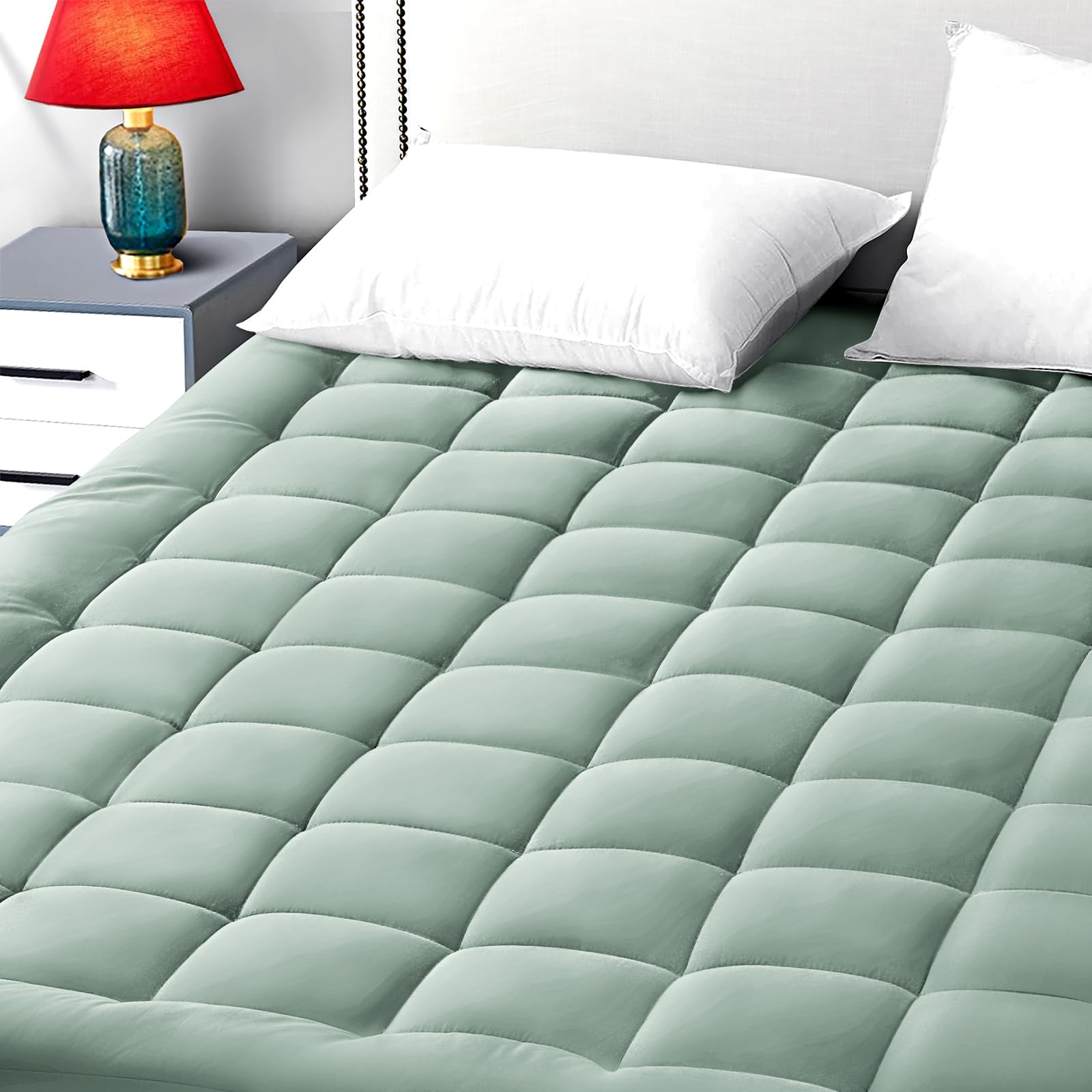 Photo 1 of EASELAND Queen Size Mattress Pad Pillow Top Mattress Cover Quilted Fitted Mattress Protector 8-21" Deep Pocket Cooling Mattress Topper (60x80 Inches, Pale Aqua)