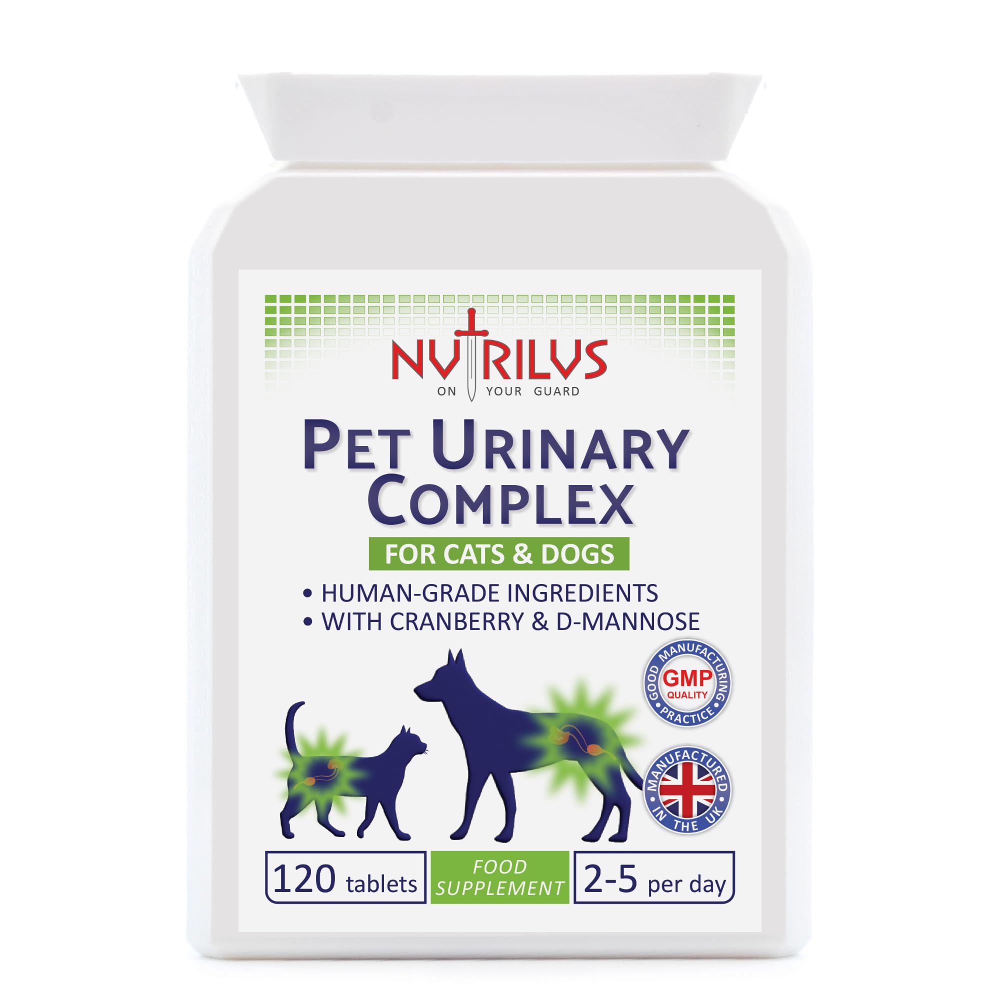 Nutrilus Pet Urinary Support Complex 120 Chicken Flavour Tablets for Cats and Dogs - with Cranberry, D-Mannose, Marshmallow Root & More - UTI, Bladder, Kidney Support