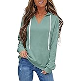 EasyGala Womens V Neck Hoodie Lightweight Long Sleeve Sweatshirts Casual Loose Drawstring Pullover Fall Fashion Top 2026