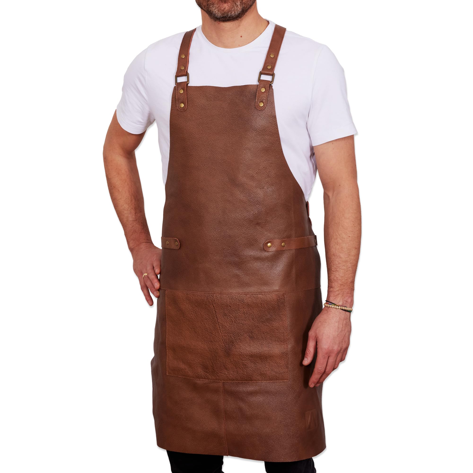 REDSALT® Premium Leather Apron 100% Cowhide Leather 84 x 62 cm Crossback Professional BBQ Apron Work Apron Kitchen Catering Bar Barista Cooking Apron Kitchen Apron Gifts for Men, Crossback | Brown