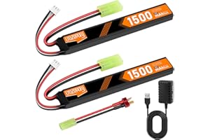 Crazepony 7.4V Rechargeable Airsoft Battery, 2S LiPo Battery 1500mAh 35C High Discharge Rate Lipo Pack with Mini Tamiya Plug for Airsoft Model Guns Rifle