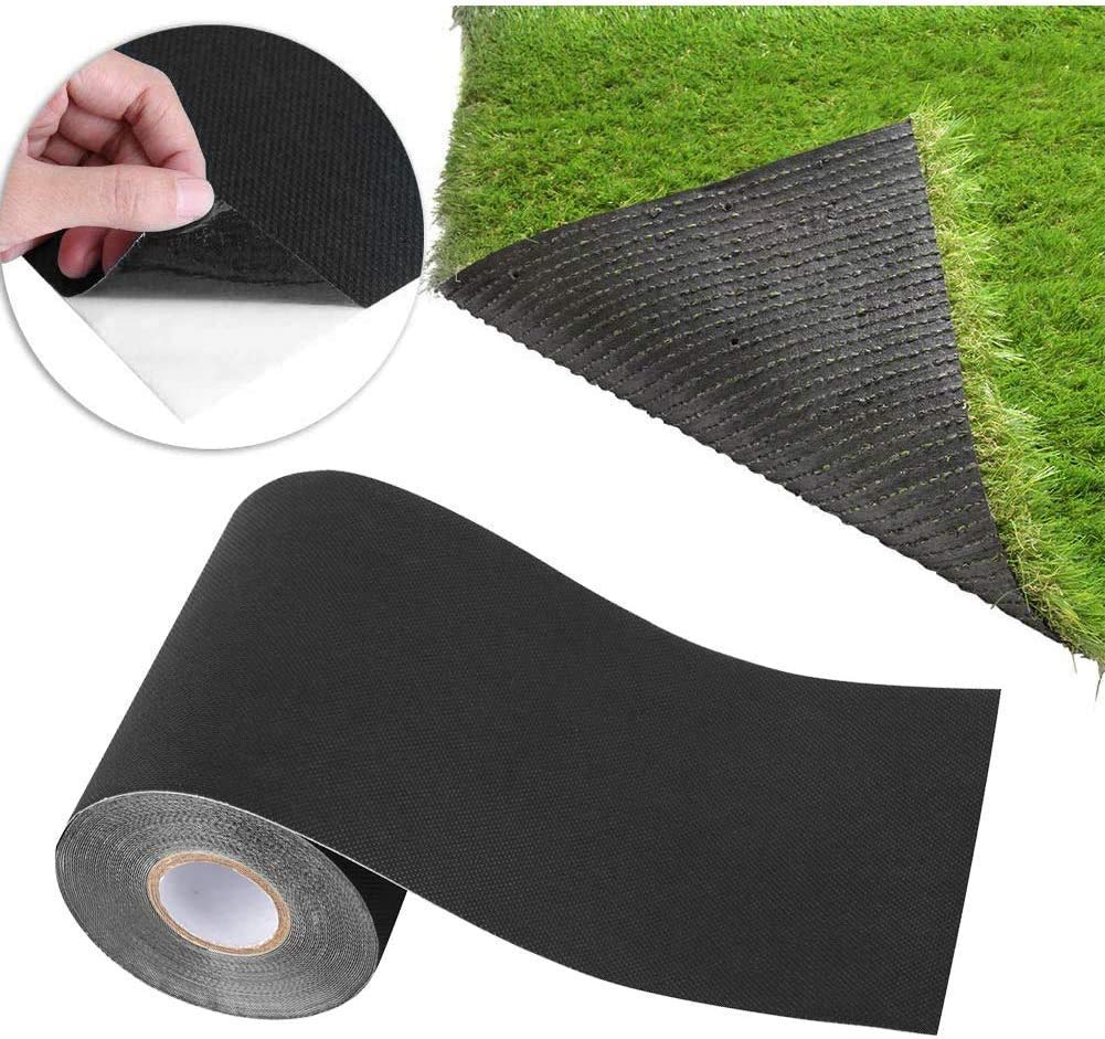 2 Colors Options 150mm*10m Artificial Turf Seam Tape Lawn Tape Grass Carpet Grass Adhesive Tape for Astro Garden Lawn & High Density Fake Artificial Grass & Turf（Black/Green）(Black)