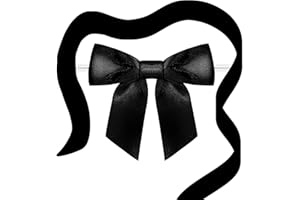 RAINBOW PANA RainbowPana 60 Pack 3.5" Twist Tie Bows and 10ft Ribbon, Luxury Black Satin Ribbon Pretied Bows, Premade Craft Decoration for Package Cake Pop Favors Cookie, Gift Wrapping Baby Shower Wedding