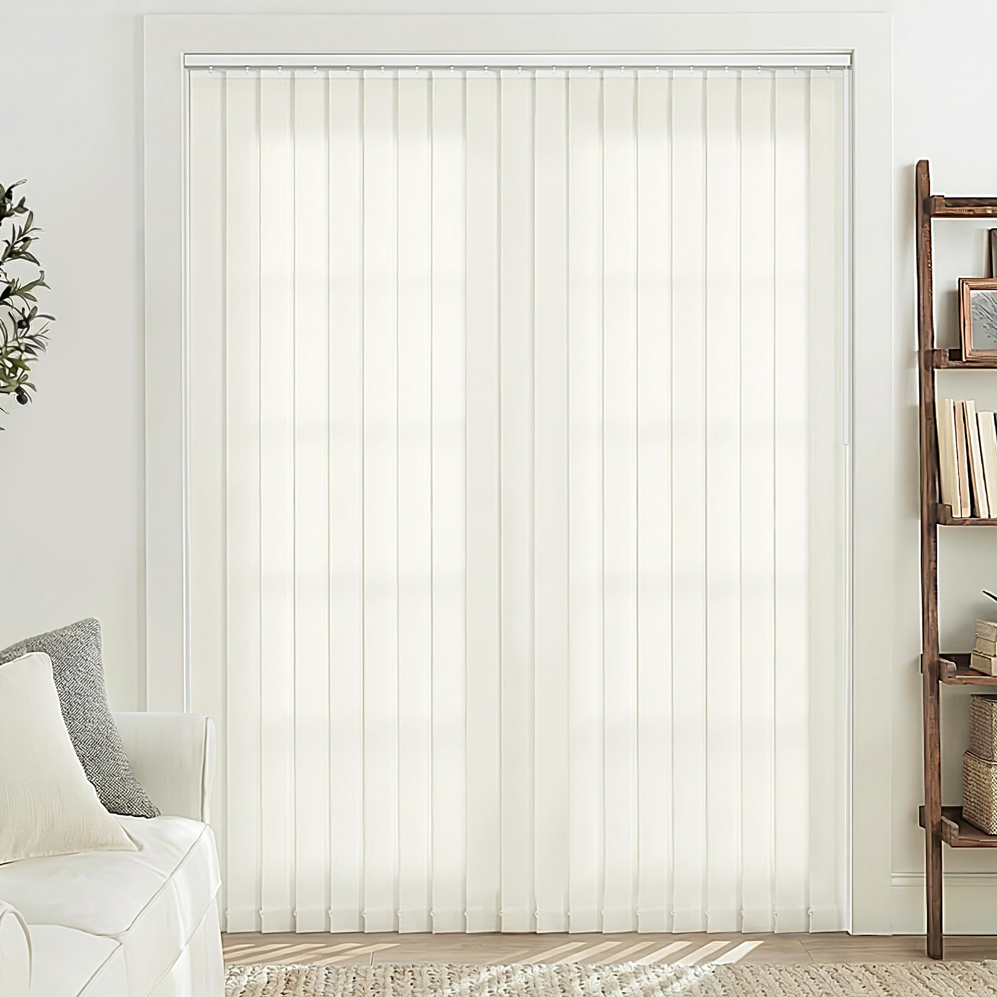 Photo 1 of LazBlinds Vertical Blinds Replacement Slats - Light Filtering Fabric Slats for Sliding Doors & Windows, Easy-Cut Polyester, White Texture (98" W x 84" L, 25 Pcs)
