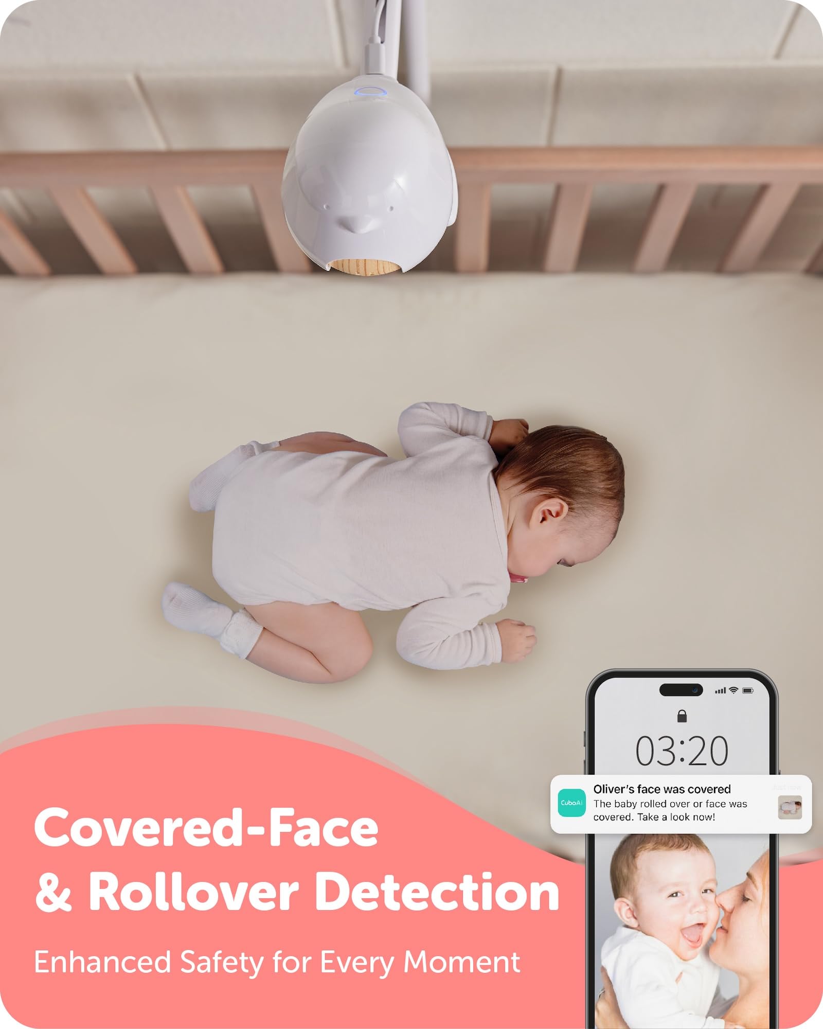 CuboAi Plus Smart Baby Monitor: Sleep Safety Alerts for Covered Face, Danger Zone & Sleep Analytics - 1080p HD Night Vision Camera, 2 Way Audio, Cry & Temperature Detection (Incl. 3 Stand Options)