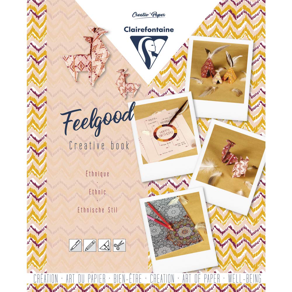 Clairefontaine 97533C "Feelgood" Notebook 20 Printed Sheets Format 21x26cm 4 Creative Activities Writing Colouring Origami Creation Well-being Ethnic Theme