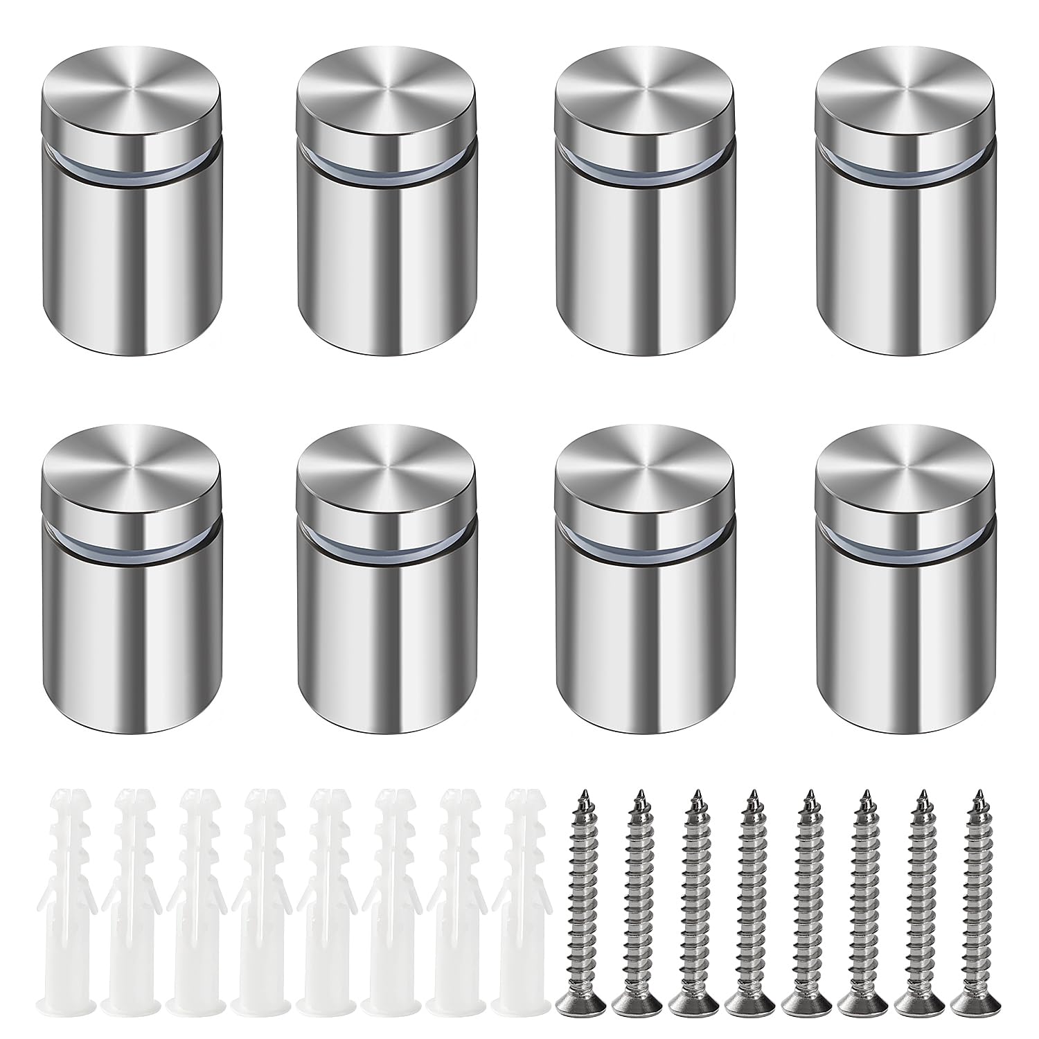 Lyeteung 8 PCS 19×25 mm Standoff Fixings, Stainless Steel Advertising Screw, Sign Standoff Screws, Advertising Nails with Screw and Expansion Tube, for Picture Frames Sign Displays Hanging