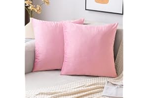 EMEMA Pack of 2 Velvet Throw Pillow Covers Decorative Square Pillowcase Soft Solid Cushion Case for Sofa Bedroom Chair Car 18x18 Inch Bright Pink