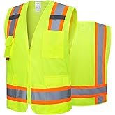 ProtectX High Visibility Reflective Safety Vest for Men Women Hi Vis Work Construction Vest with Pockets Class 2
