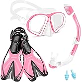 Supertrip Kids Snorkeling Set, Snorkeling Gear for Kids, Children Mask Fin Snorkel Set with Tempered Glass, Snorkel Mask Diving Goggles, Dry Top Snorkel, Adjustable Swim Fins for Boys Girls Age 6-14