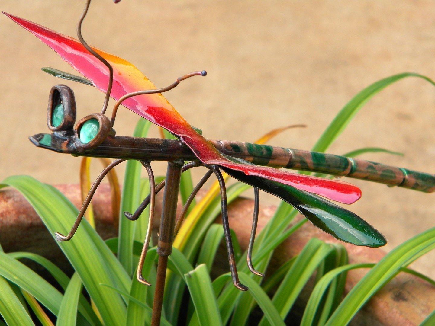 Copper Dragonfly Garden Sculpture Handmade