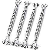 hannger 4 Pack Turnbuckle 1/4 M6 304 Stainless Steel Turnbuckle, 1600 lbs Working Load Limit, Jaw and Jaw Turnbuckles for Cables Wire Tensioner, Turnbuckle for Shade Sail, Clotheslines, String Lights