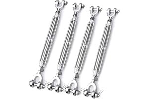 hannger 4 Pack Turnbuckle 1/4 M6 304 Stainless Steel Turnbuckle, 1600 lbs Working Load Limit, Jaw and Jaw Turnbuckles for Cables Wire Tensioner, Turnbuckle for Shade Sail, Clotheslines, String Lights