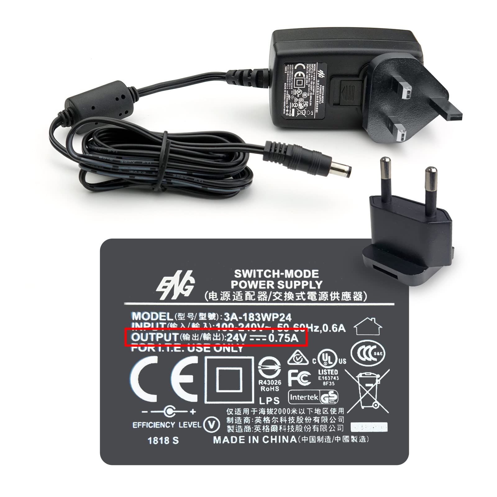 Plustek Scanner Power Adapter 24V 0.75A for Z300, PS186 PS188 PS286+ PS283 PS3060U, OpticBook 3800 3900 4800,AD480 D430, OpticSilm 1180 use