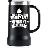 Onebttl Officiant Gifts from Bride and Groom, Stainless Steel Beer Stein Tumbler, 24oz Beer Mug with Lid for Wedding - World's Best Officiant