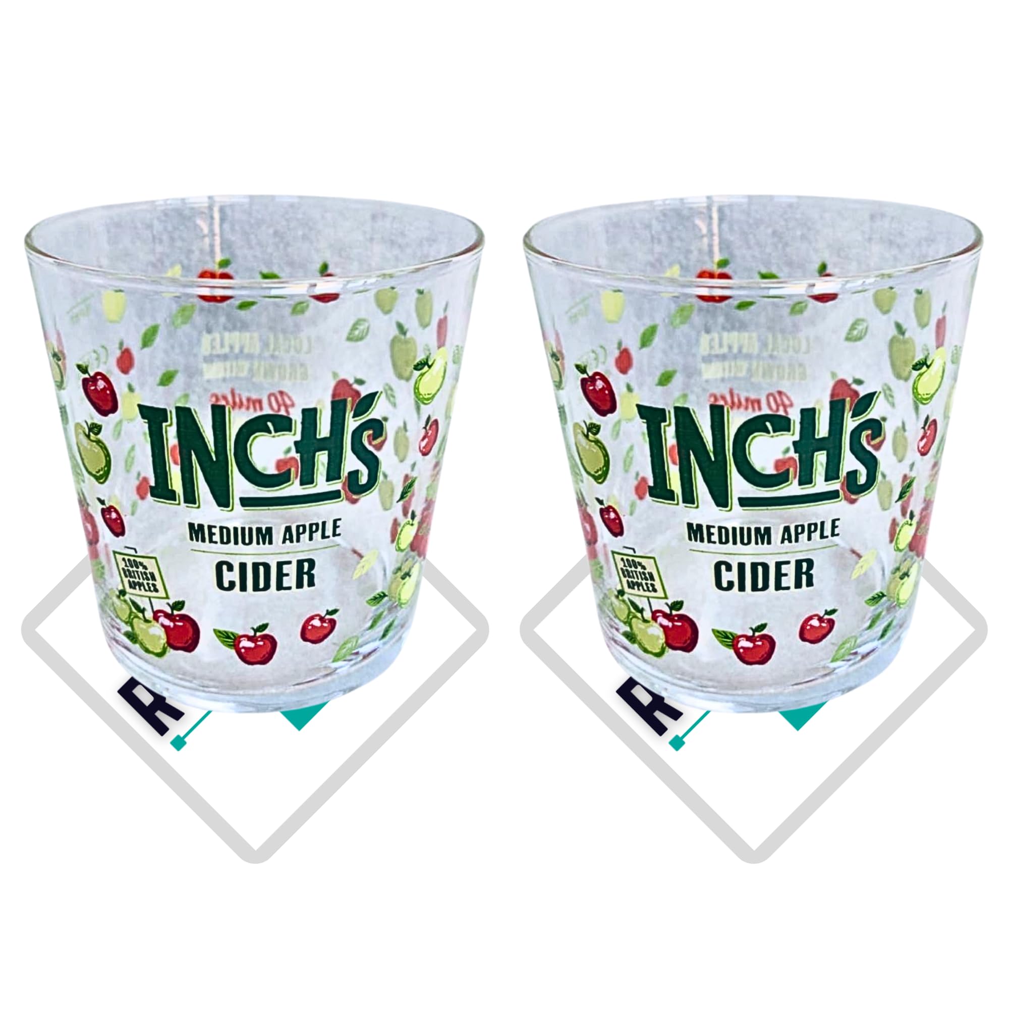 Roxley X2 Inch's Rolling Apple Cider Stumpy Half Pint Pot Glass Beer Man Cave Lager Large 28 CL Glass Two Half Pint Glasses Made in UK