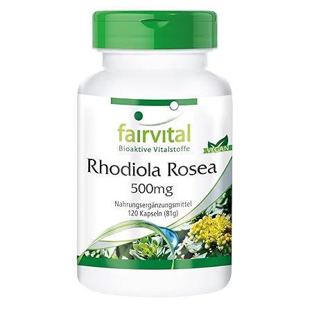 Rhodiola Rosea 500mg - Rosenwurz Wurzelextrakt - 120 Kapseln - vegan - Reinsubstanz - Rosenwurz Wurzelextrakt enthält 15mg Ro