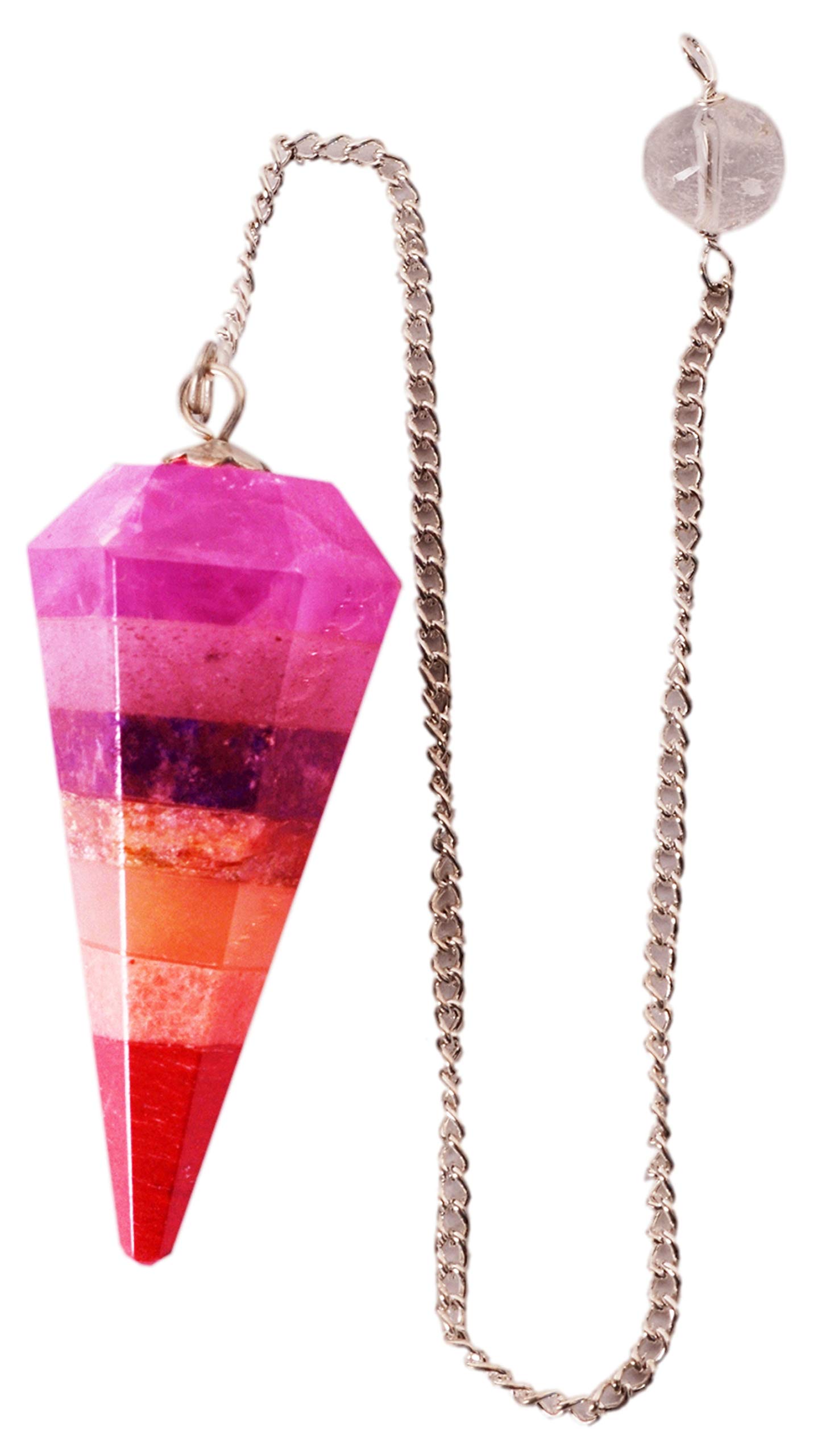 Purpledip Seven Chakra Pendulum: Reiki Healing Dowsing Divination Crystal Hexagon Point Stones Pendant (11051)