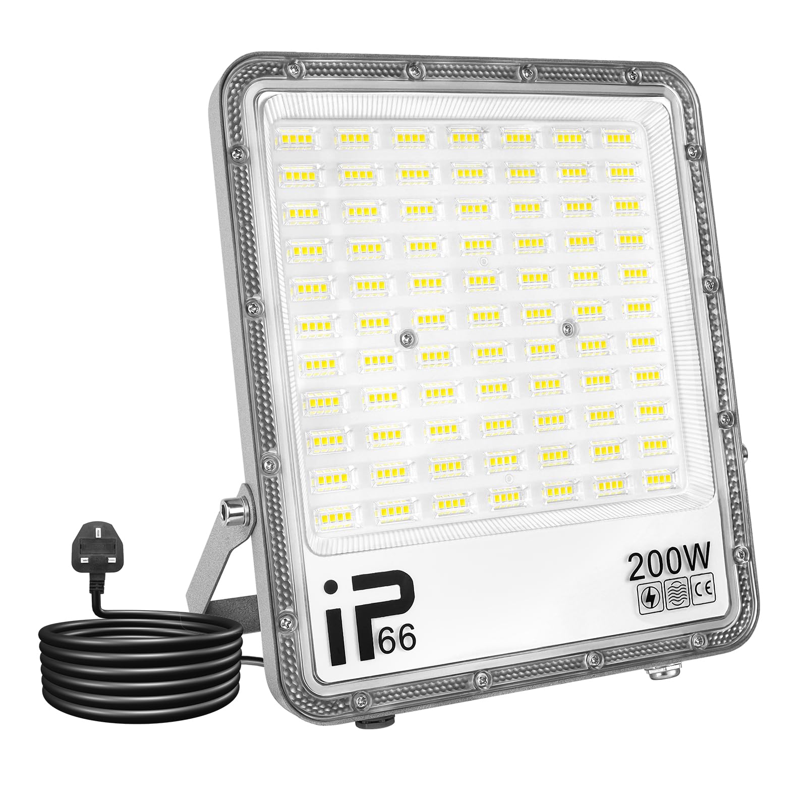 RIGIDON 1Pcs 200W LED Flood Light Outdoor with 1.5M Plug, 20000LM Super Bright Outdoor Lights 6000K Daylight White IP66 Waterproof Security Lights for Garden, Garage, Yard, Sports Ground, Patio, Porch