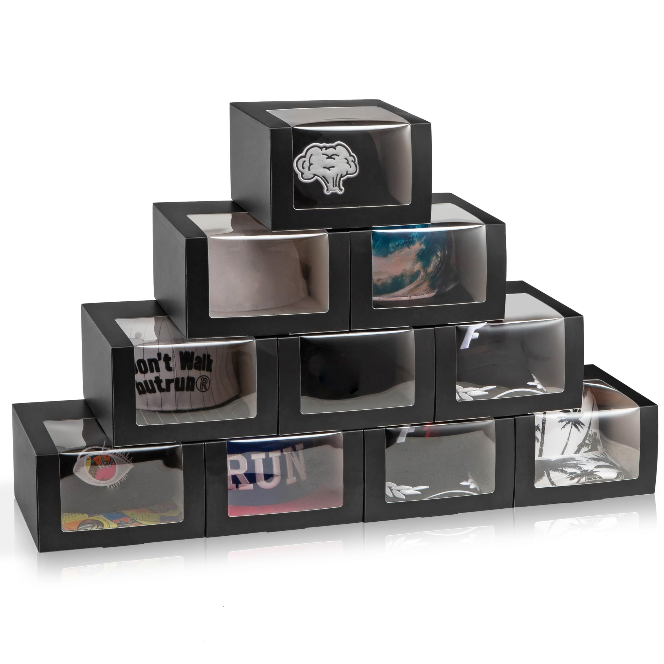 Photo 1 of LADYBRO Black Gift Boxes with Window Display for Hat Storage Containter for Baseball Caps (Fitted, Snapbacks, Trucker) 7.8" x 7.8" x 4.8", 10 Pack