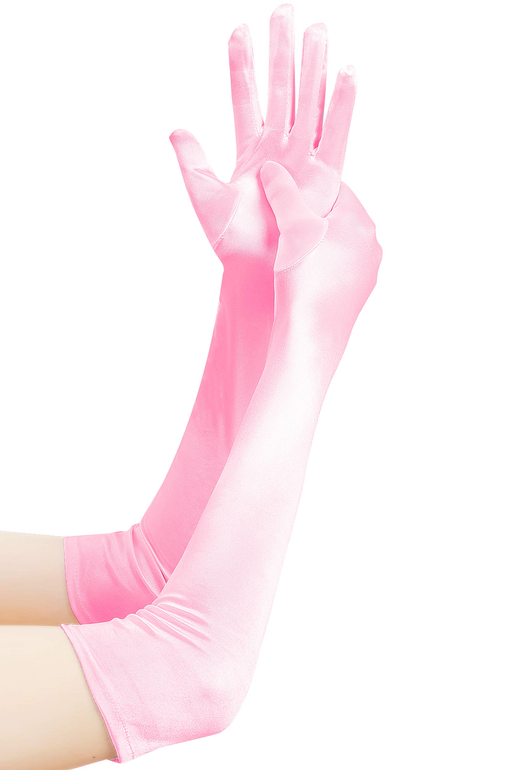 EORUBE Long Opera 1920s Satin Gloves for Women Elbow Length Party Costume Gloves (Smooth 20.5" - Pink)