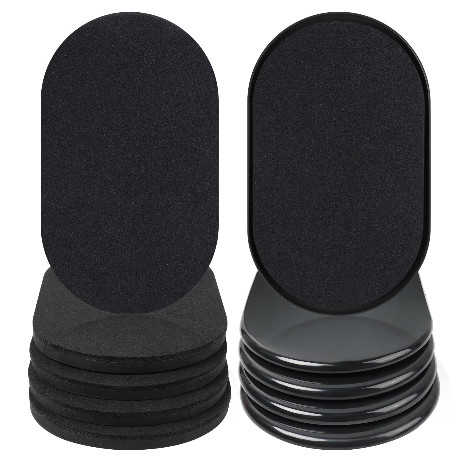 8 Pack Reusable Large Furniture Movers Sliders for Carpet and Hardwood Floors, 9-1/2" x 5-3/4" Oval 4 PCS Felt Furniture Sliders for Wood Floors and 4 PCS Furniture Moving Sliders for Carpet (Black)