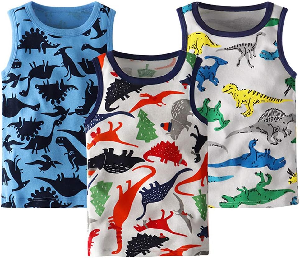 Frogwill Toddler Boys Tank Top Dinosaur Printed 3 Pack Undershirt 18M-6Y