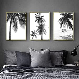 Carteles e impresiones de lienzo de palmera tropical en blanco y negro