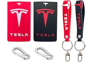 TANDRIVE Silicone Tesla Key Card Holder for Model Y and Model 3, Key Protector Case Cover Accessories Including Hand Strap, Black and Red