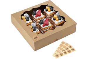 Eupako 10x10x2.5-Cookie-Boxes-with-Window - 15 Pack Brown-Strawberry-Boxes-Bakery-Pie-Boxes for Pies, Cakes, Pastry dessert and donut