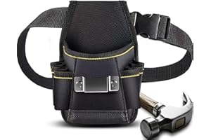 WELCAPAC Professional Heavy-Duty Tool Pouch with 7 Utility Pockets & Reinforced Clip - Multi-Purpose Tool Organizer for Elect