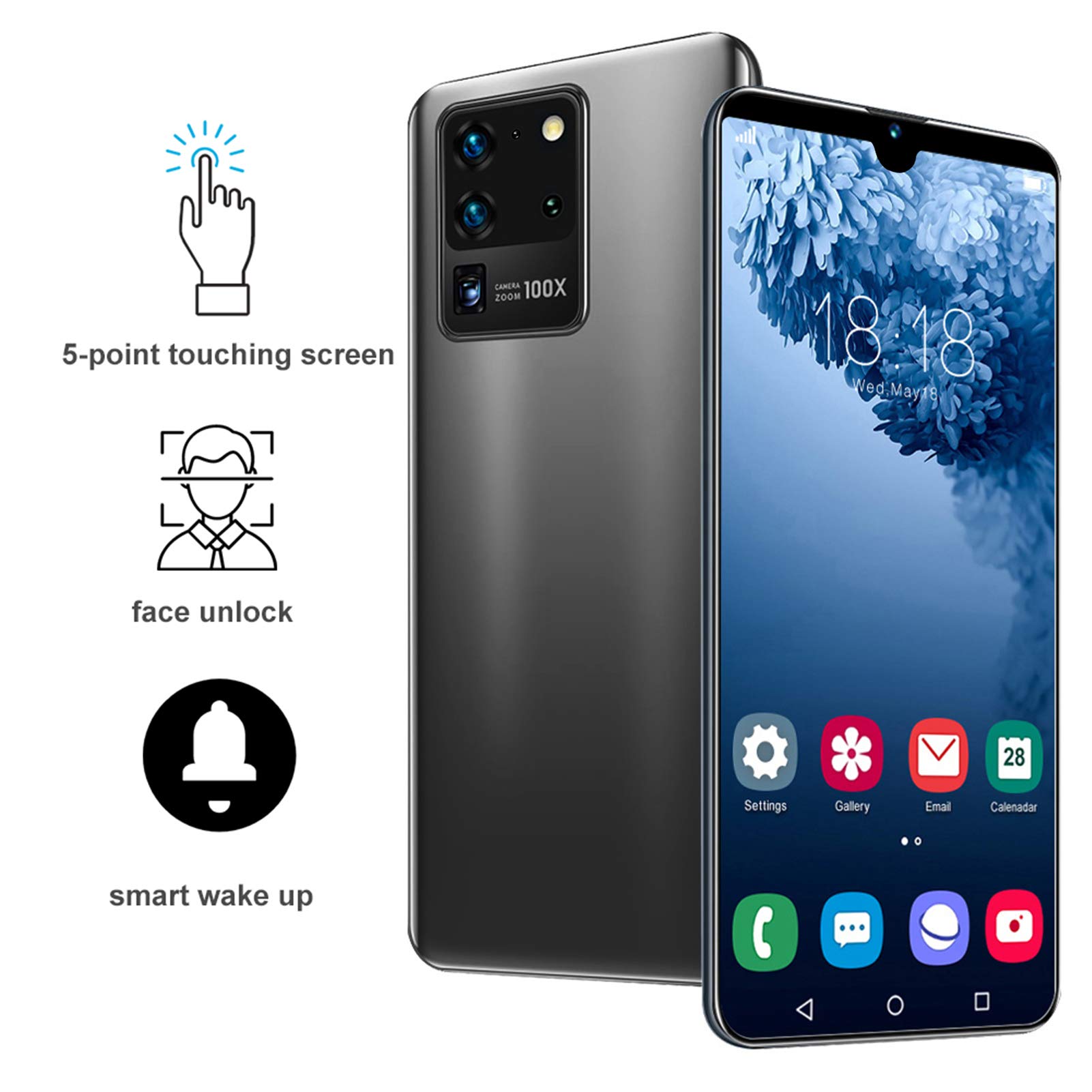 Hilitand 6.1in Full Screen Dual Card Face ID Smartphone,Front Camera 200W + Back Camera 500W,Fingerprint Unlocked Fast and Secure,5point Touching Screen,Support for Android 10.0,with 128G Memory Card