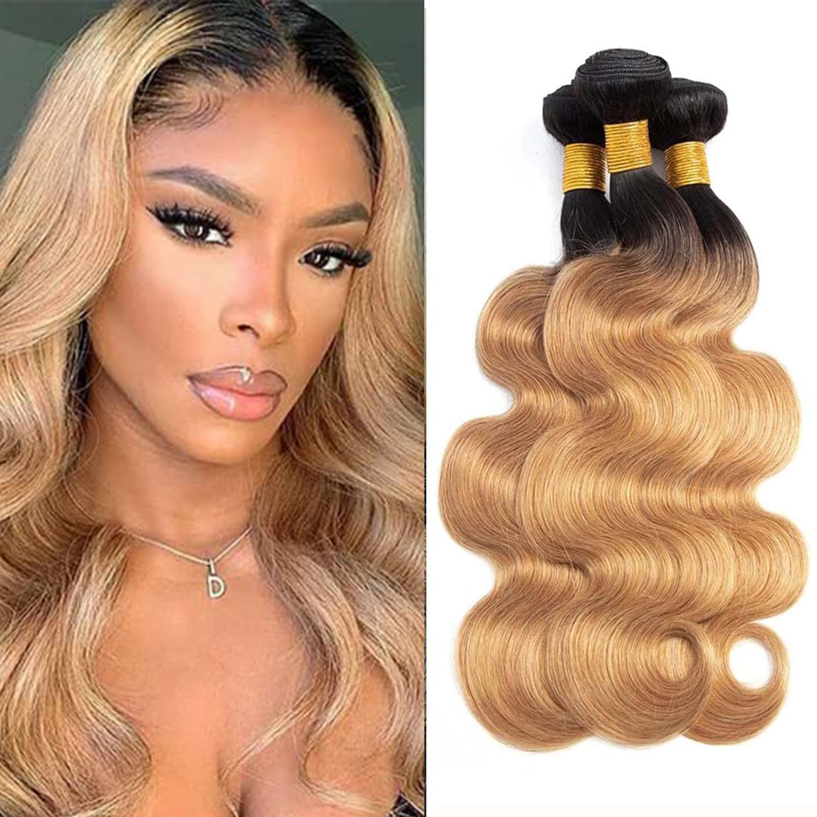 Photo 1 of 1B/27 Ombre Body Wave Human Hair Bundles 3 Bundles Human Hair 24 26 28Inch 100% Unprocessed Brazilian Virgin Hair(1B/27-BB-14 16 18Inch)