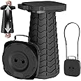 2025 Upgraded Portable Folding Stool, Collapsible Stool, Telescoping Camping Stool with Max Load Capacity 485lbs, Square Retractable Seat for Camping Gardening Fishing Hiking BBQ[Black]
