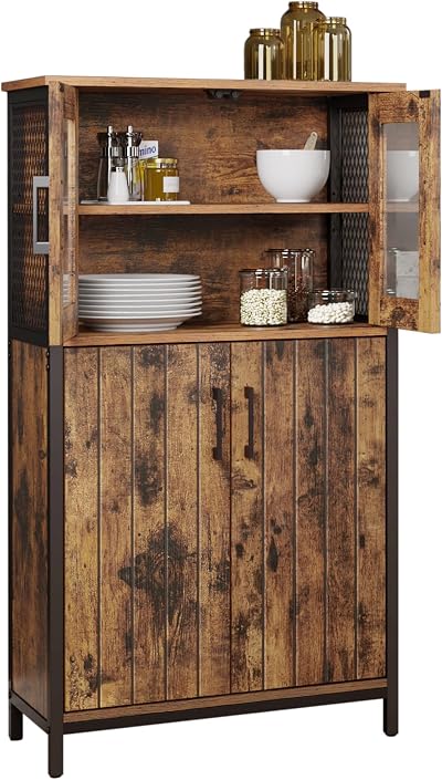 VASAGLE Storage Cabinet Multipurpose Cupboard Industrial Rustic Brown Black