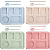 TOPZEA 4 Pack Unbreakable Divided Plates, 6 Compartments Wheat Straw Sectional Dinner Plates Portion Control Plate Plastic Cafeteria School Lunch Tray for Adult, Microwave & Dishwasher Safe,14"x10.5"
