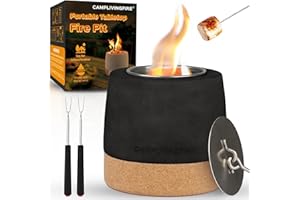 CAMPLIVINGFIRE Tabletop Fire Pit, Round Concrete Smokeless Smores Fire Pit Table Top as Smores Maker Kit for Indoor & Patio Decor, Gifts for Women Mom Her Wedding Housewarming Christmas Birthday White Elephant Gifts