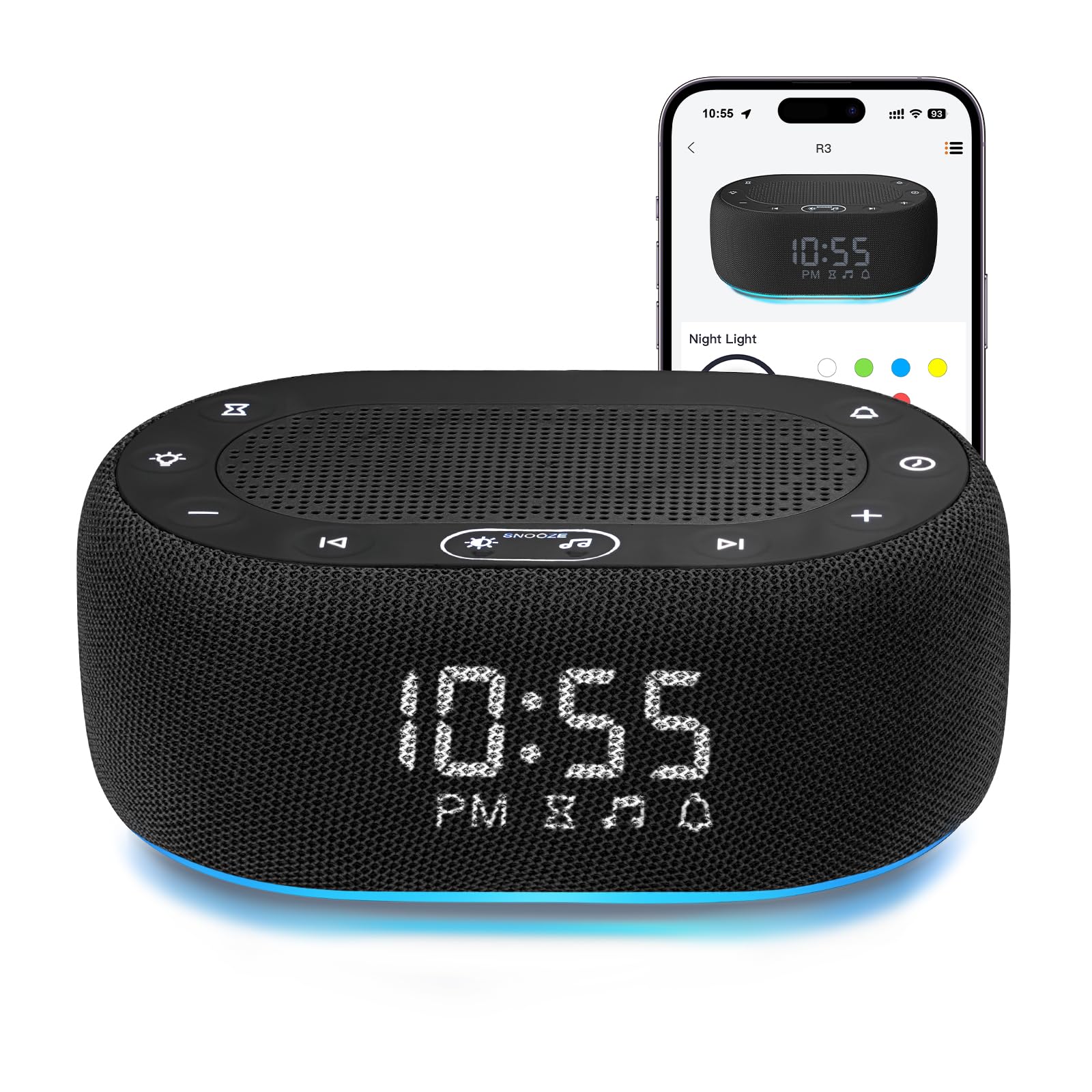 Photo 1 of 1Mii White Noise Sound Machine for Sleep, Pink Noise Machine for Baby Adults Sleeping, 18 Soothing Sounds with 7-Color Night Light, Timer, Alarm Clock, Volume Control, Easy App Control - Black