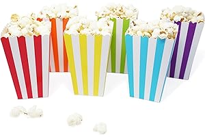 Chloe Elizabeth Mini Popcorn & Candy Favor Treat Boxes For Birthday, Bridal and Baby Shower - Assorted Striped Designs - 36 Count (Rainbow Mix)