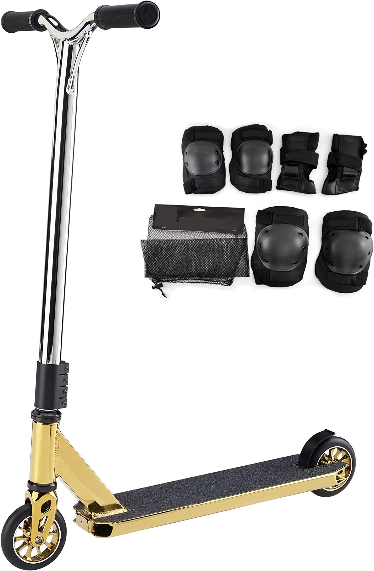 Pro Stunt Trick Scooter Outrage | Ultimate 2019 Custom Freestyle Gold Chrome ULTRA SPEC (Gold with Pads) + FREE STICKERS