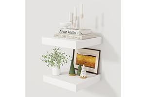 Fun Memories 12 Inch Floating Shelf, Rustic Wood Wall Shelves for Wall Decor & Storage, 12 x 12 Floating Shelf for Living Room, Bathroom, Bedroom, White, Set of 2