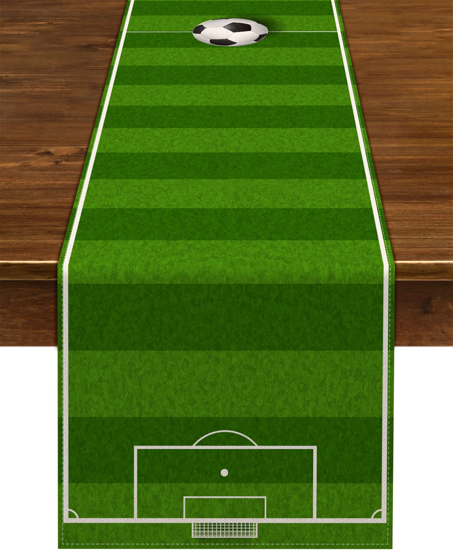 Photo 1 of Nepnuser Linen Soccer Table Runner Sport Table Decoration Boy Soccer Birthday Party Supplies for Farmhouse Rustic Vintage Table Cover Home Kitchen Dining Room (13" x 72")