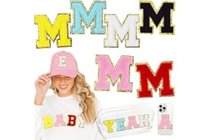 HEKOOLA 6 Pcs 3 Inch Chenille Letter Patches Iron on Letters Patches for Clothes, Varsity Letter Patches, Iron on Letter M Patch Letterman Jacket Preppy Embroidered Patches Sew on Patches for Backpacks Hats