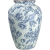 Blue and White Chinoiserie vase - Vintage Ceramic vase with Antique Design, Perfect for Chinoiserie Home Decor 9in Flower vase04