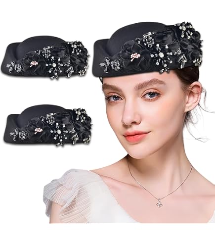 6714 Elegant Wool Felt Berets Fascinators Fedora Women Church Hats Ladies FS Fashion Wool Felt Fascinator Hats For Women Wedding  main image 2
