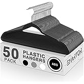 SMARTOR Plastic Hangers 50 Pack, Heavy Duty Plastic Hangers for Clothes - Non-Velvet Slim Hangers with 360° Swivel Hook & Clothes Thin Hanger - Durable Coat Hangars, Space Saving Hanger - Black