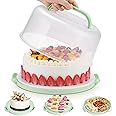 Cake Carrier with Lid and Handle, Cake Boxes Cupcake Containers for 10 inch Cake with 2 Handles Cupcake Holder, 3 in 1 Cake Transport Container for Cake Pie Muffin Pizza，Green Cake Stand Cupcake Boxes